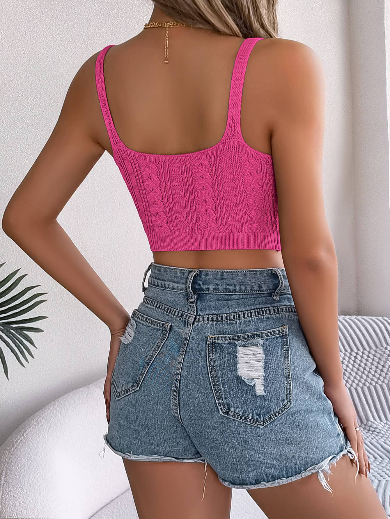 Solid color V-neck twist crop top holiday knit