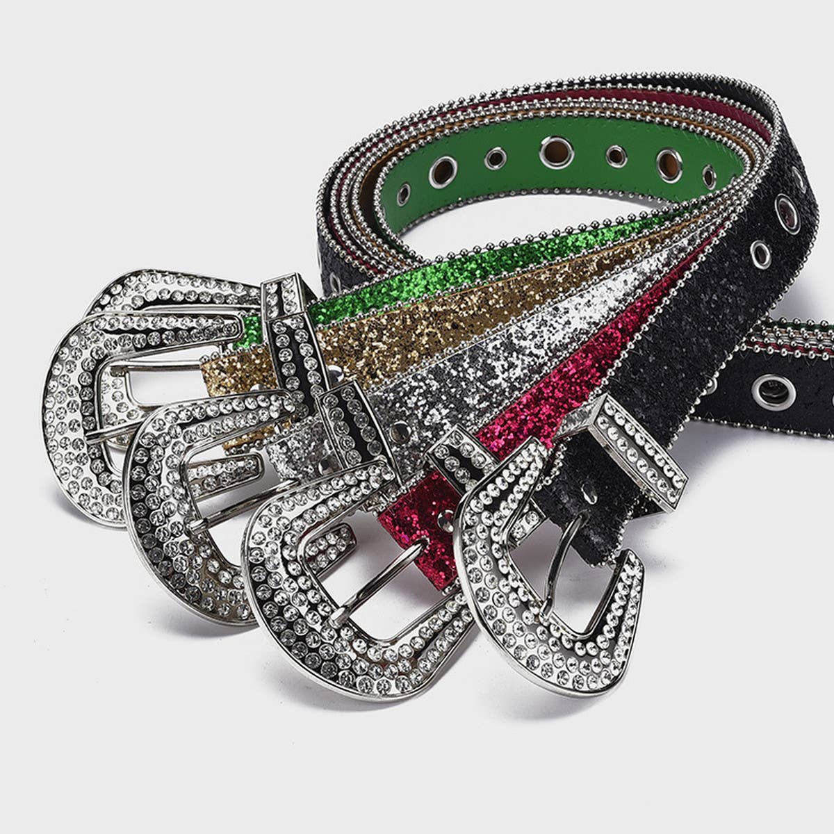 WOMEN RHINESTONE SEQUIN HOLLOW BELT_CWABE0363