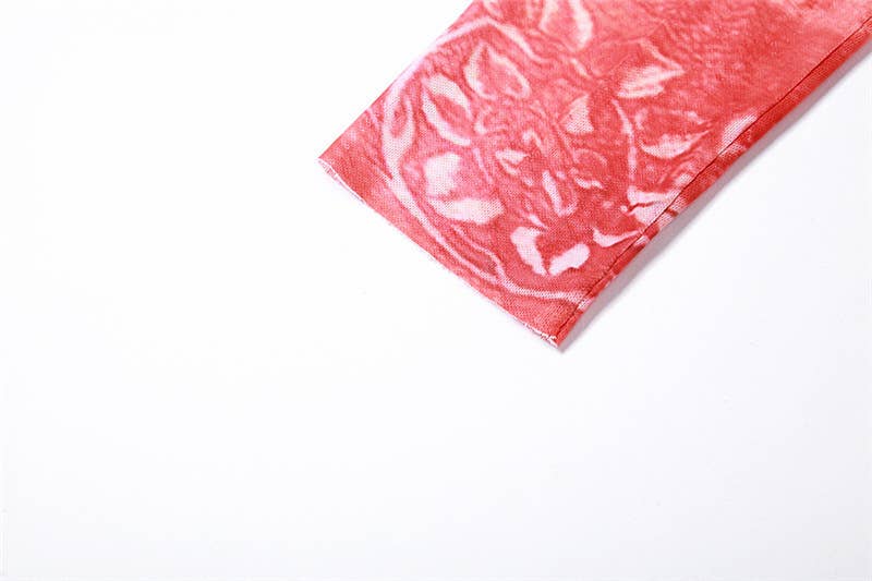 Fashion Print Colorblock Mesh Long Sleeve Top