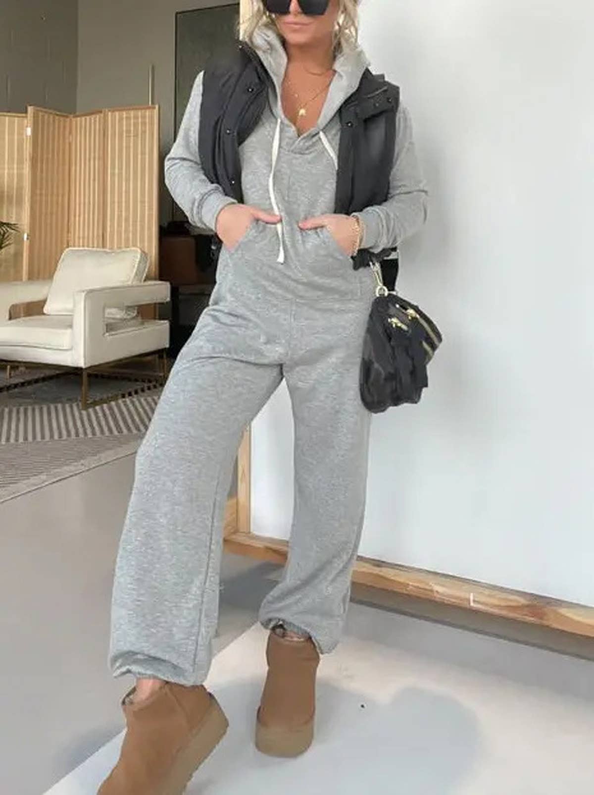 FASHION LONG SLEEVE V-NECK SOLID COLOR ONESIE