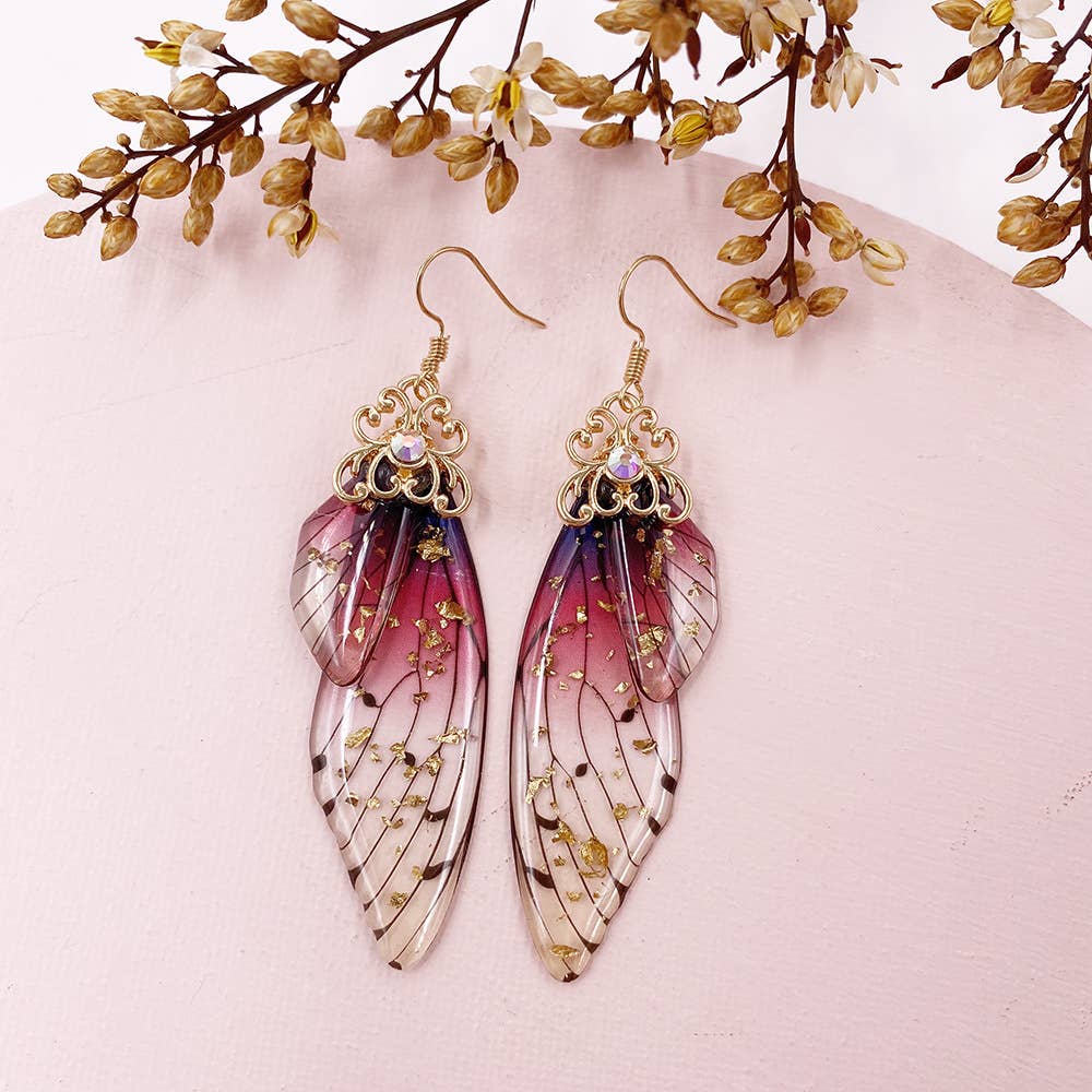 Elegant long earrings with cicada wing wings