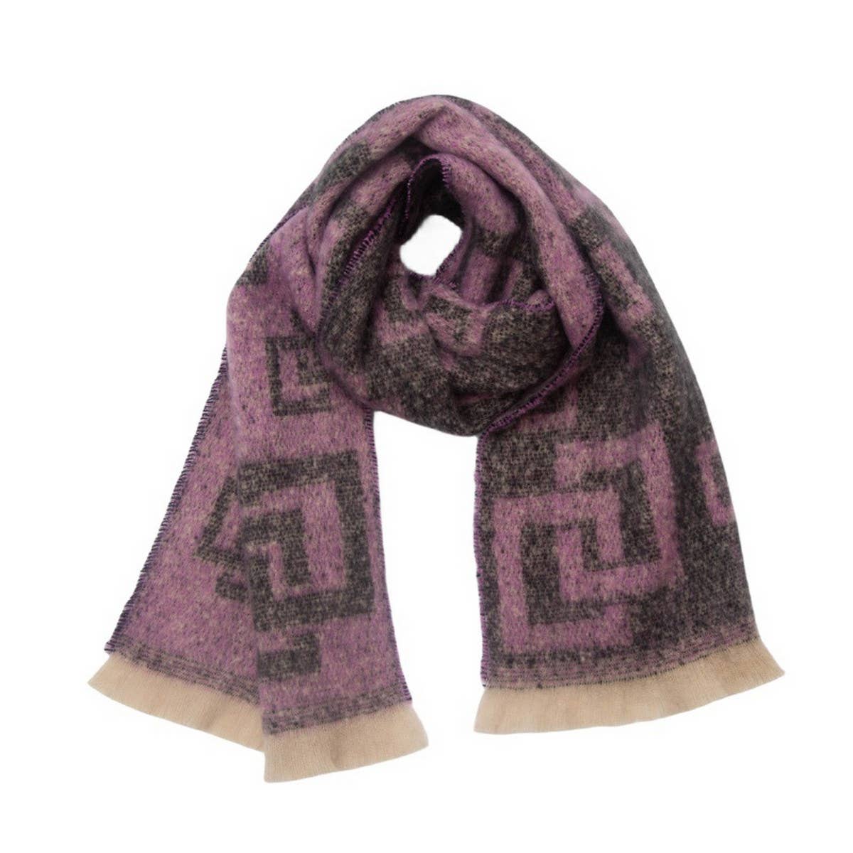 Greek Key Jacquard Scarf ? Fringe Winter Wrap