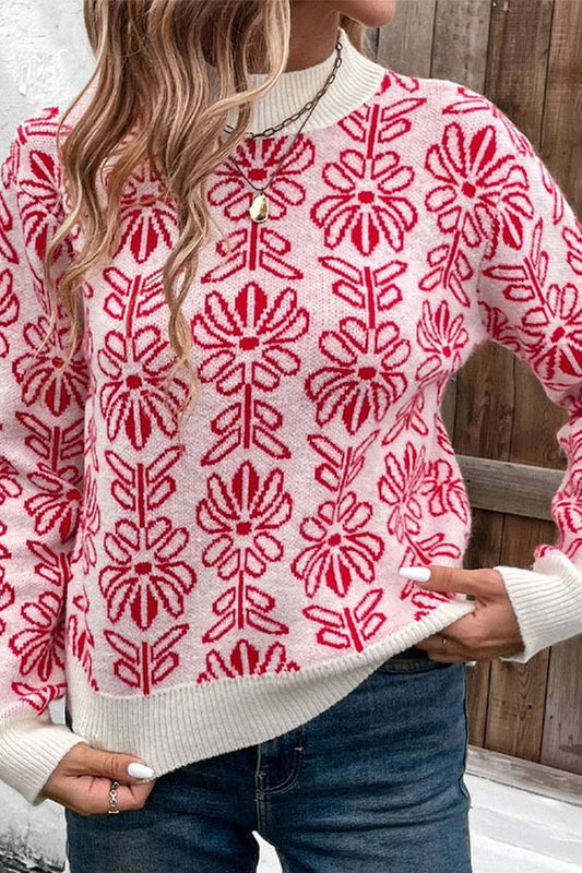 Cwoswl3838_Pink Jacquard Turtleneck Sweater