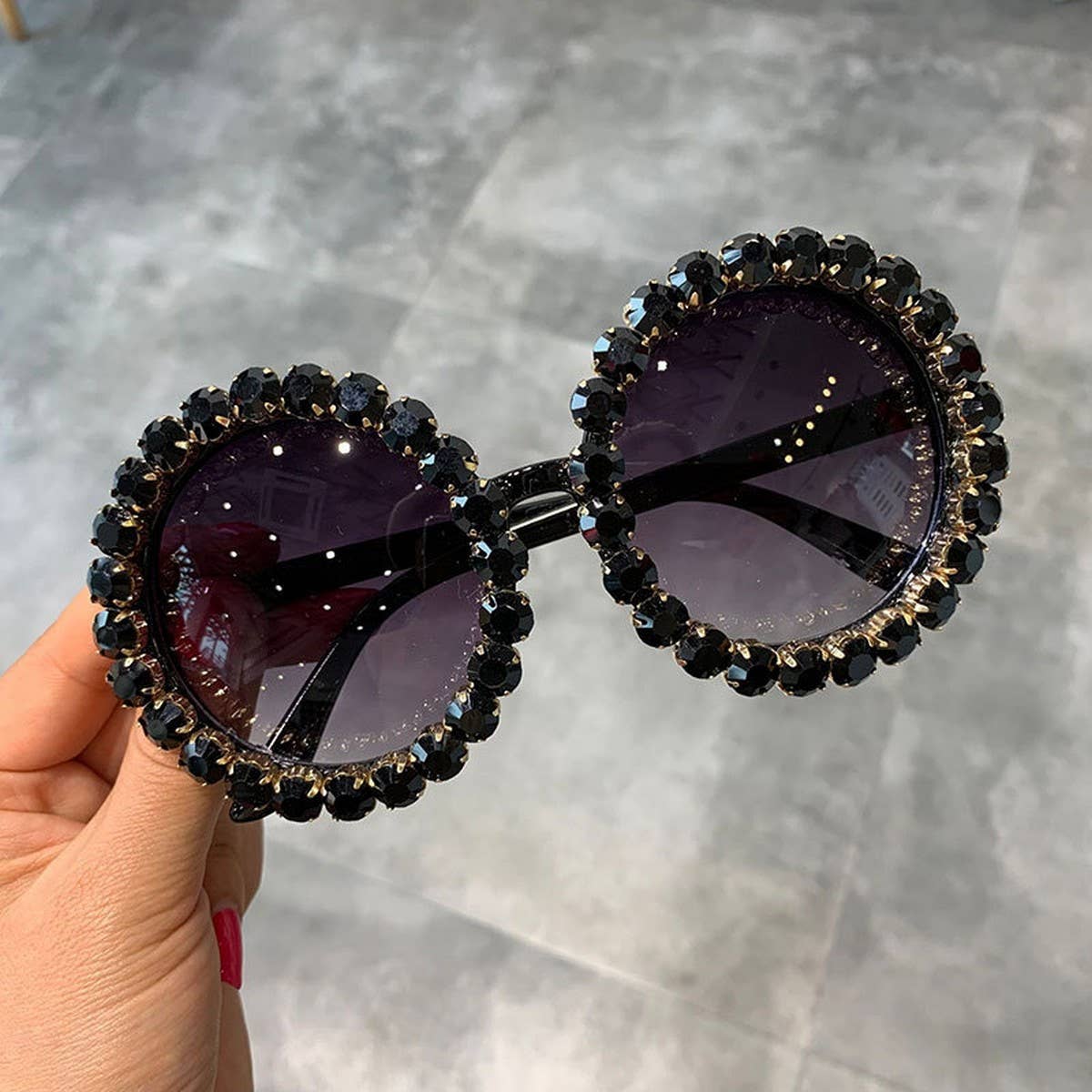DIAMOND EXAGGERATED ROUND FRAME SUNGLASSES