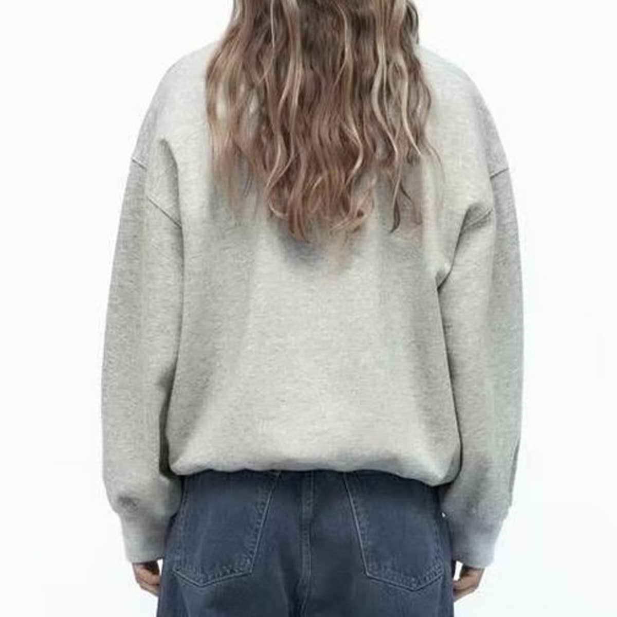 EMBROIDERED LOOSE RIBBED PULLOVER HOODIE