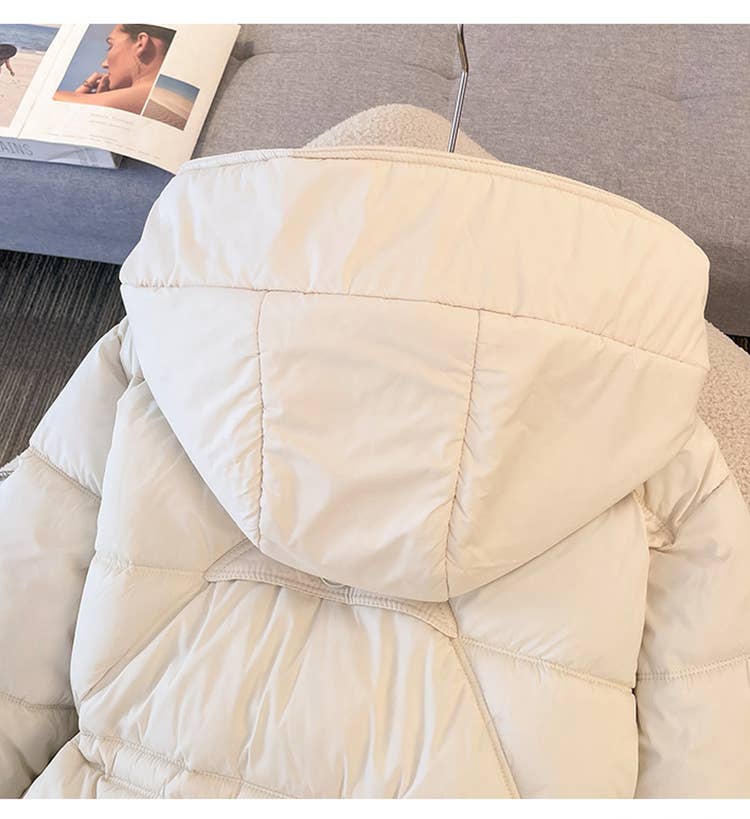 Thick,hooded,mid-length cotton-padded jacket