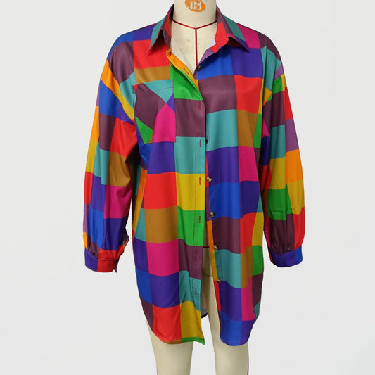 Loose casual plaid long-sleeved shirt dress