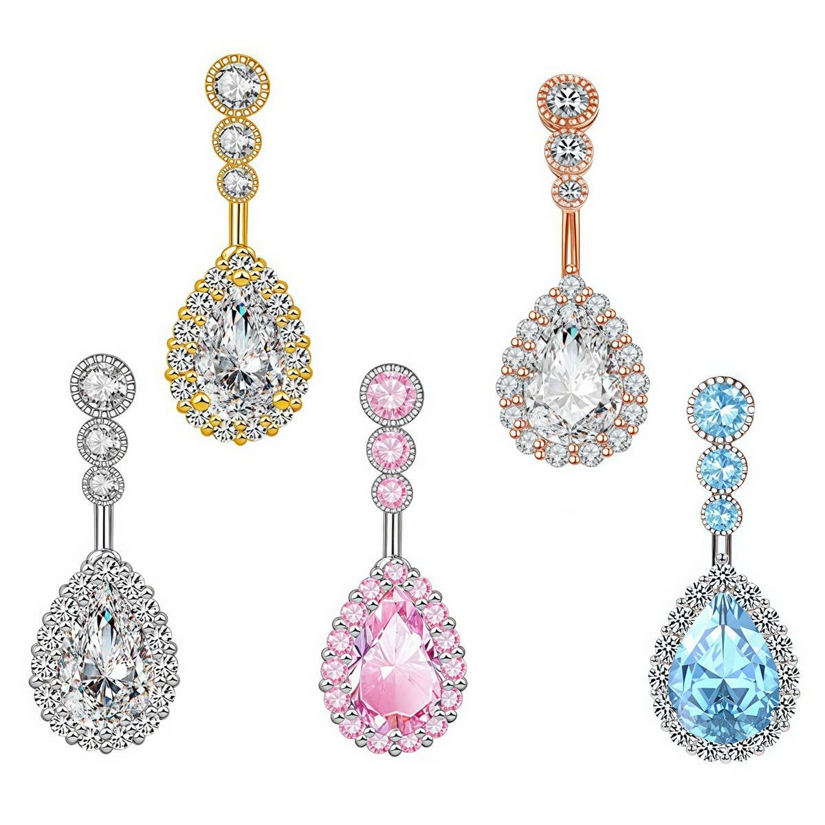 Large Teardrop CZ Belly Ring for Piercing_CWMM9243