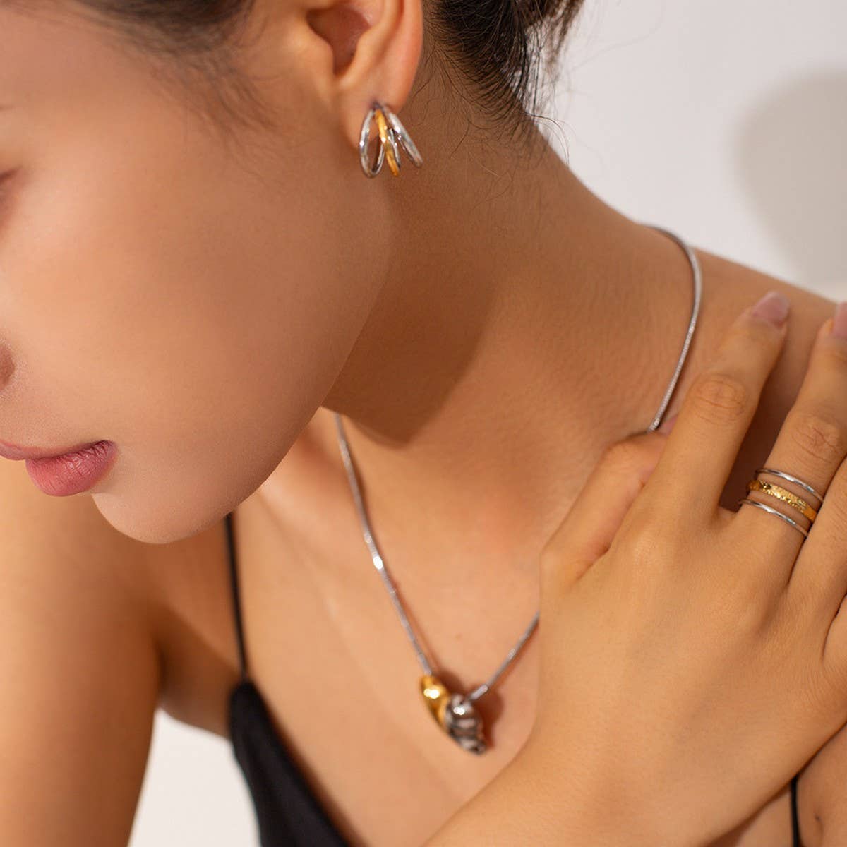 STAINLESS STEEL COLOR MATCHING THREE-LAYER RINGS_CWAJE1240