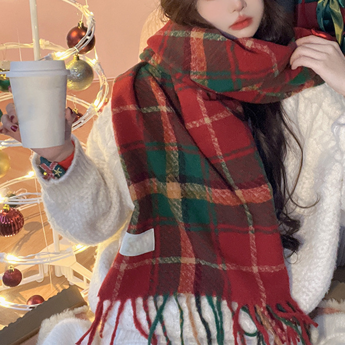 Red Faux Cashmere Scarf for Winter ??œChristmas Gift_CWASC0139