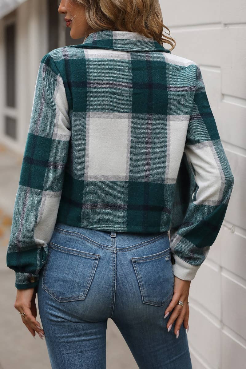 CWOCO1013_WINTER VINTAGE PLAID LONG-SLEEVED JACKET SHORT