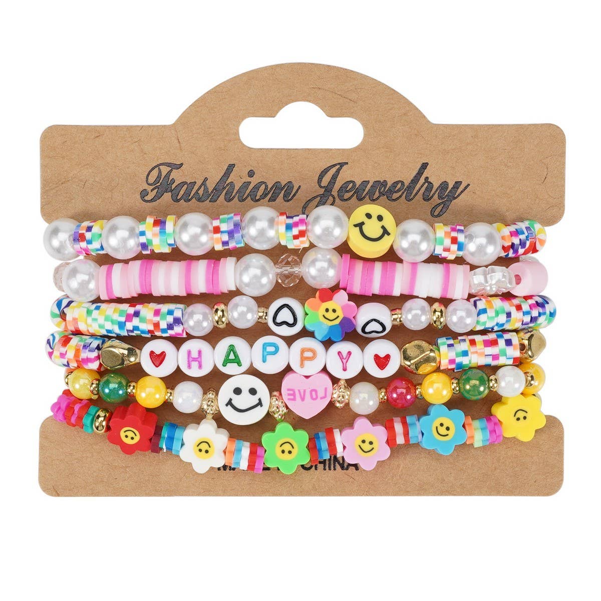 CWAJE05700_CUTE SMILEY RAINBOW BEADED FRIENDSHIP BRACELET