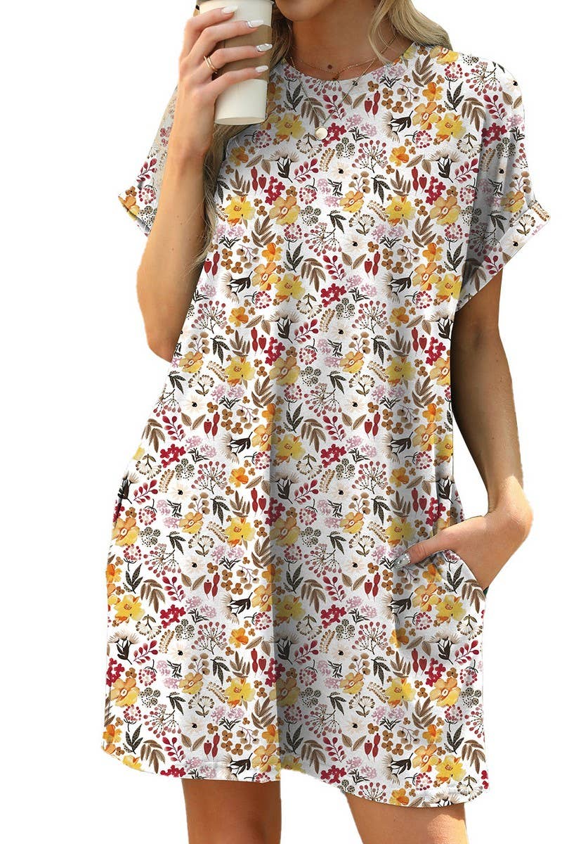 CWDSD7437_SUMMER NEW LOOSE PRINT POCKET DRESS