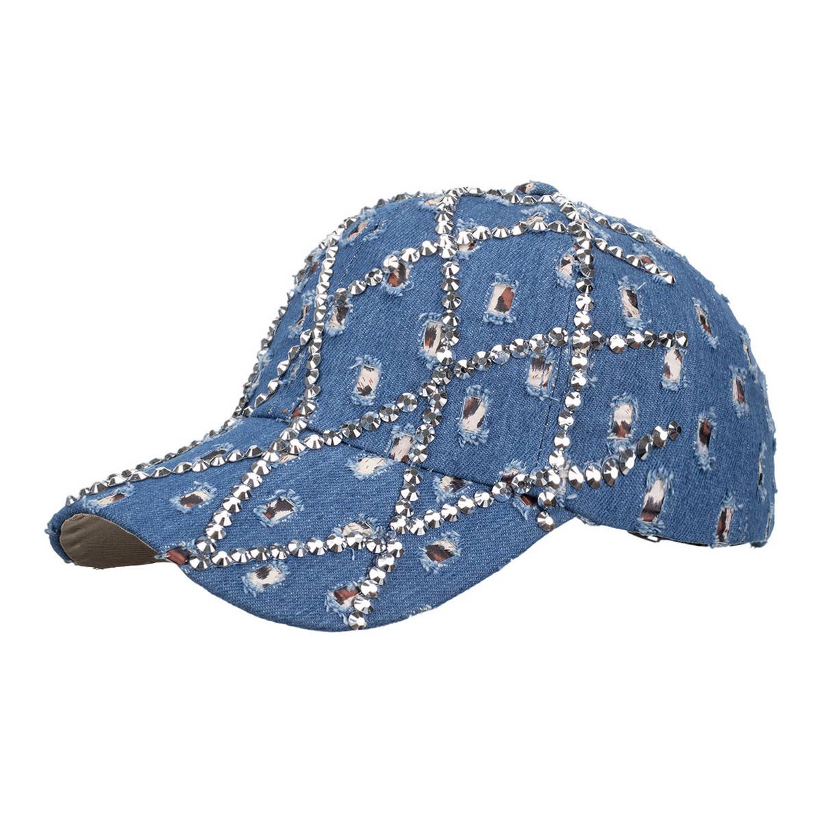 Women's Studded Denim Leopard Baseball Cap Sun Hat CWAH1528