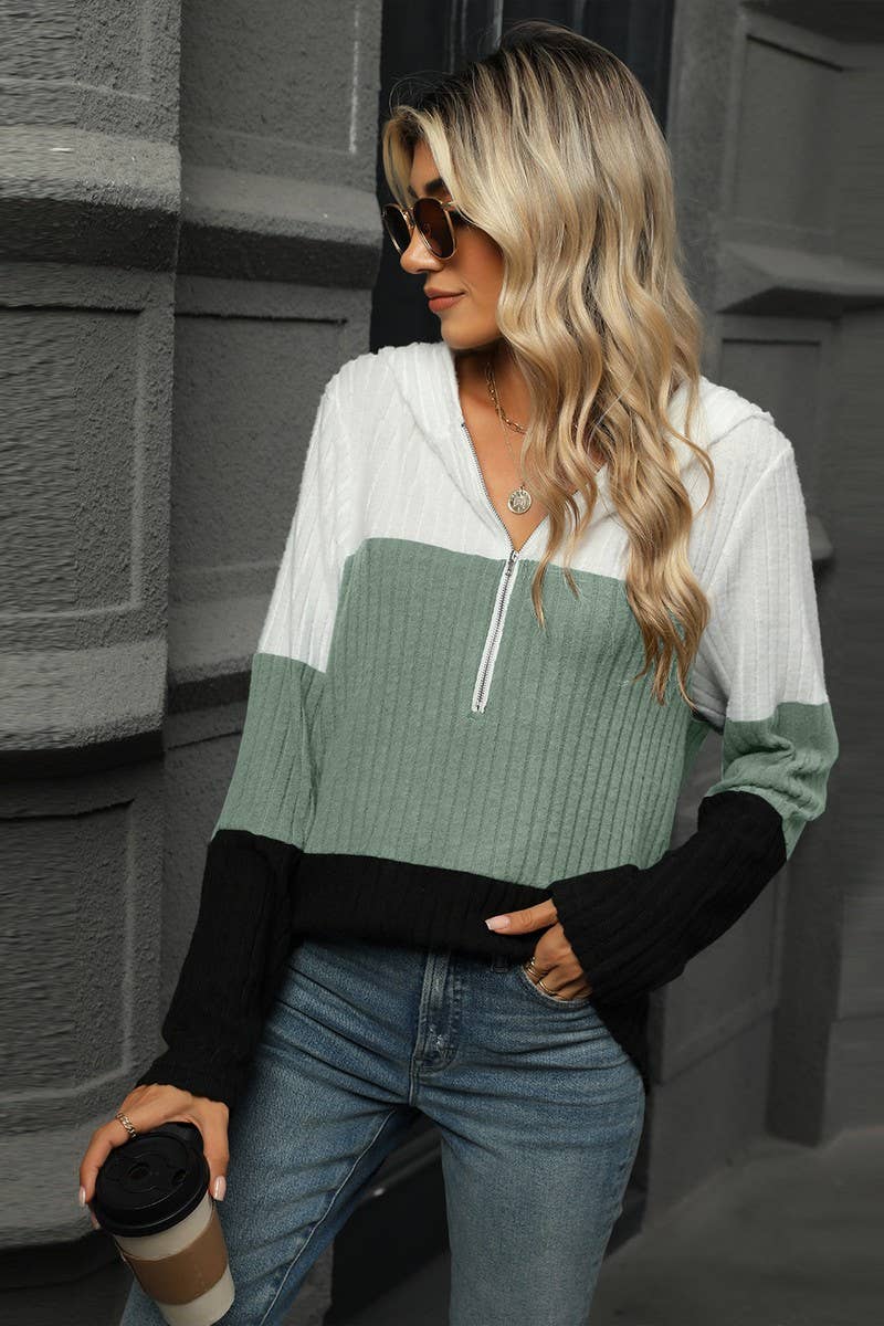 CWOHOL1098_LOOSE FIT CONTRAST ZIP HOODIE