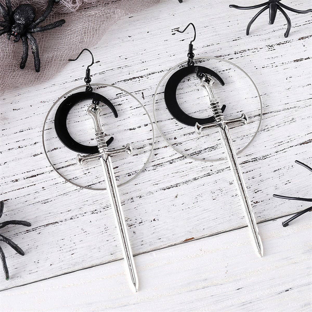 HALLOWEEN ROUND BLACK MOON SWORD EARRINGS