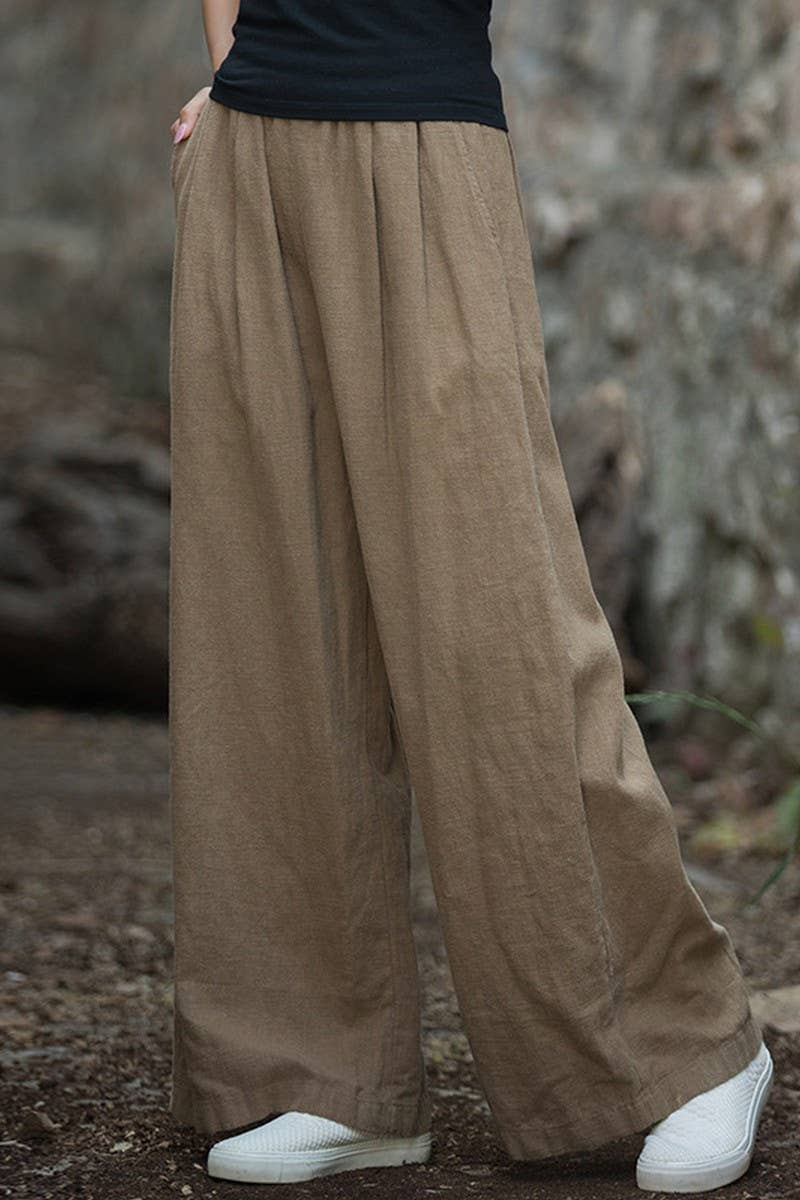 CWBLP1377_COTTON AND LINEN SAND-WASHED WIDE-LEG TROUSERS
