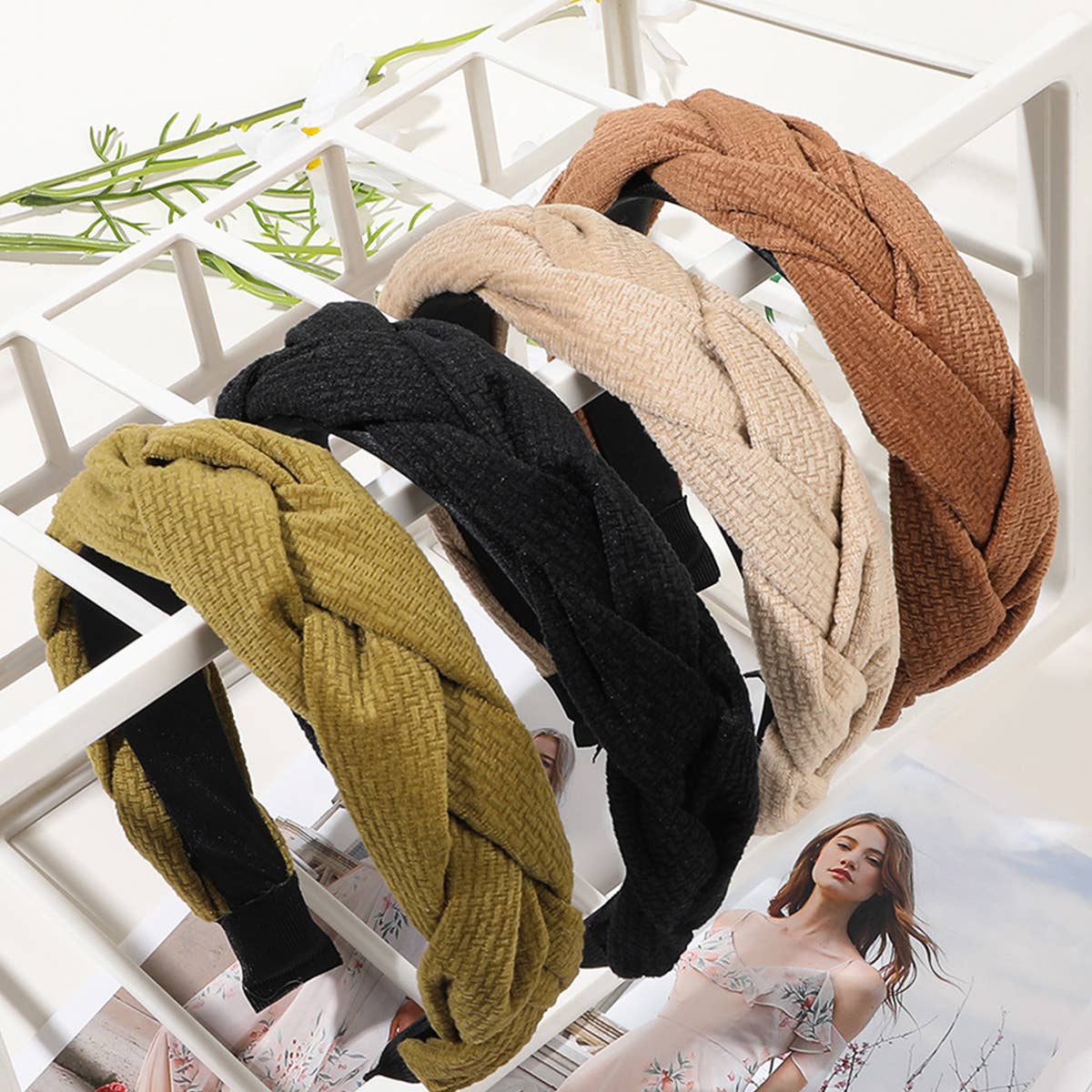 4PCS COLOR BLOCK WEAVE DETAIL HEADBAND_CWAHA0236