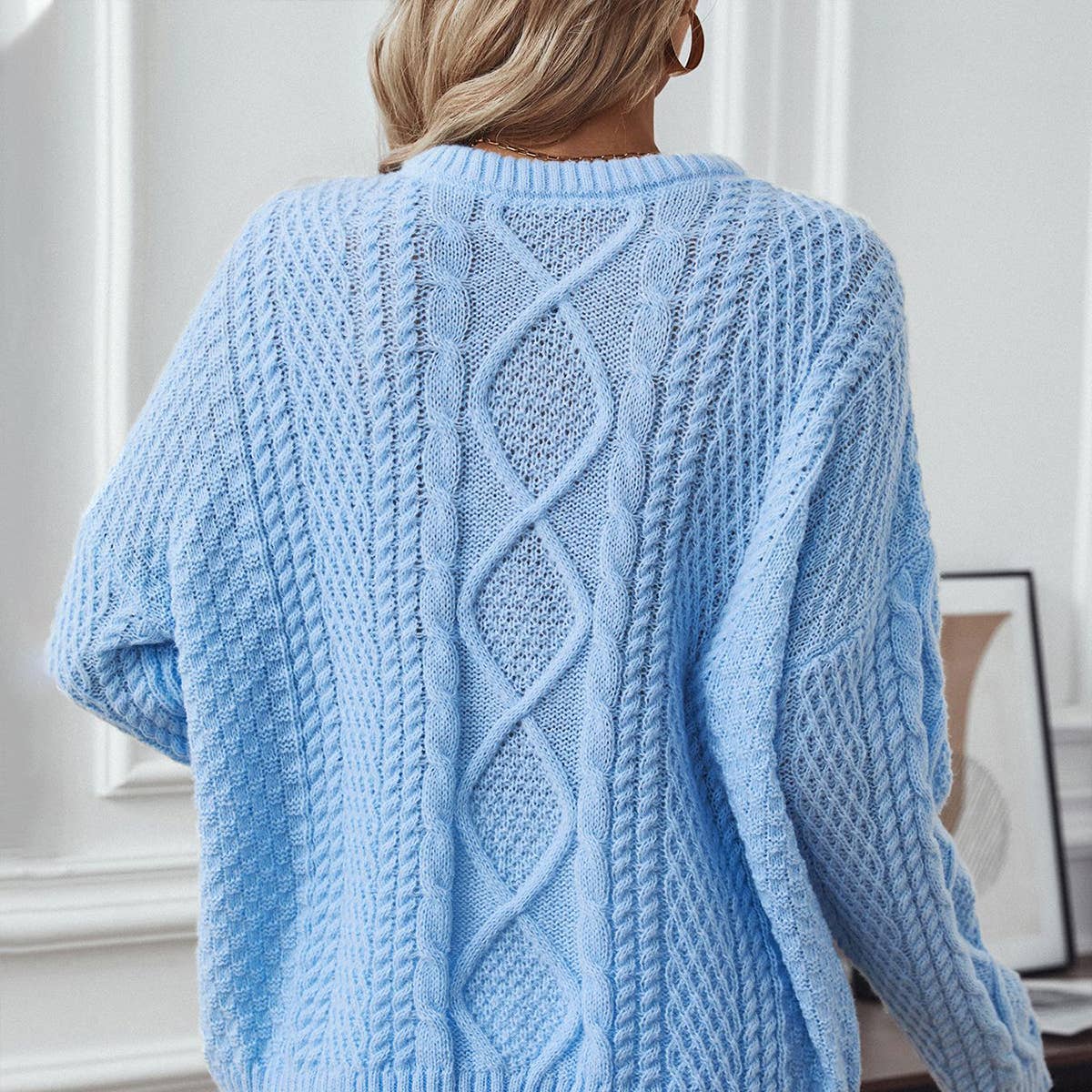 Solid color twist pullover loose long-sleeved sweater