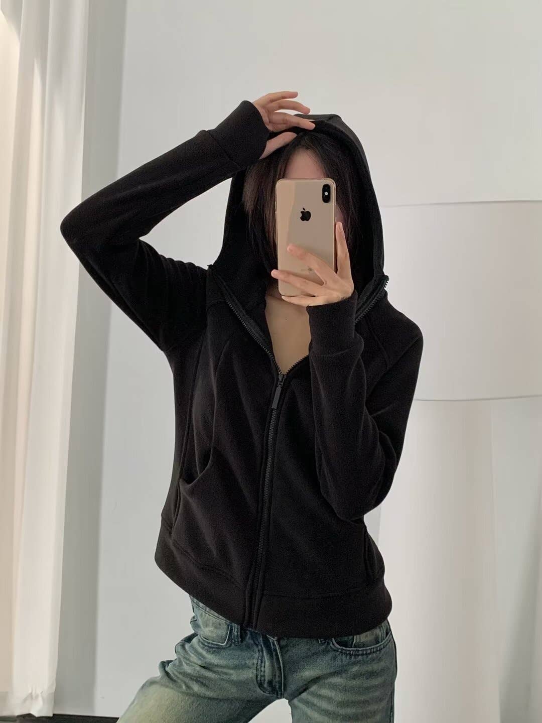 Double-sided fleece thickened warm hooded jacket