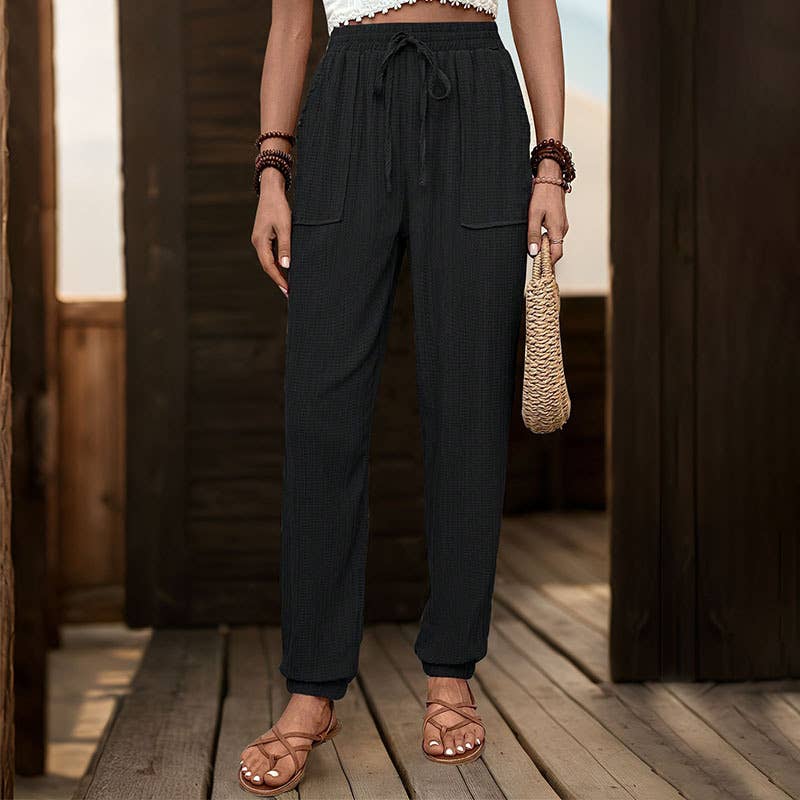 TEXTURE SENSE SOLID COLOR CASUAL FOOT PANTS