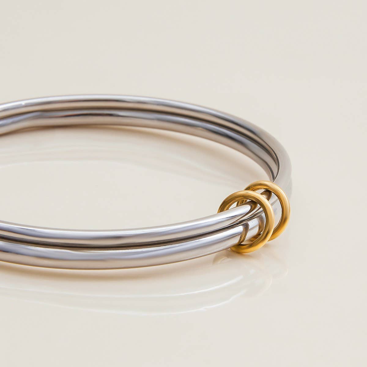 Classic Two-Tone Double Ring Bangle, 18K Gold