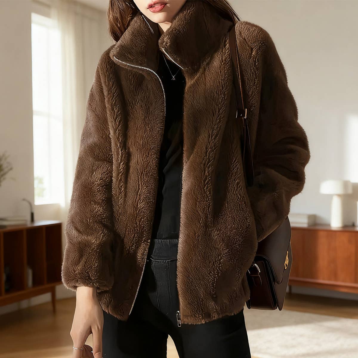 Thick fashionable and loose plush casual coat