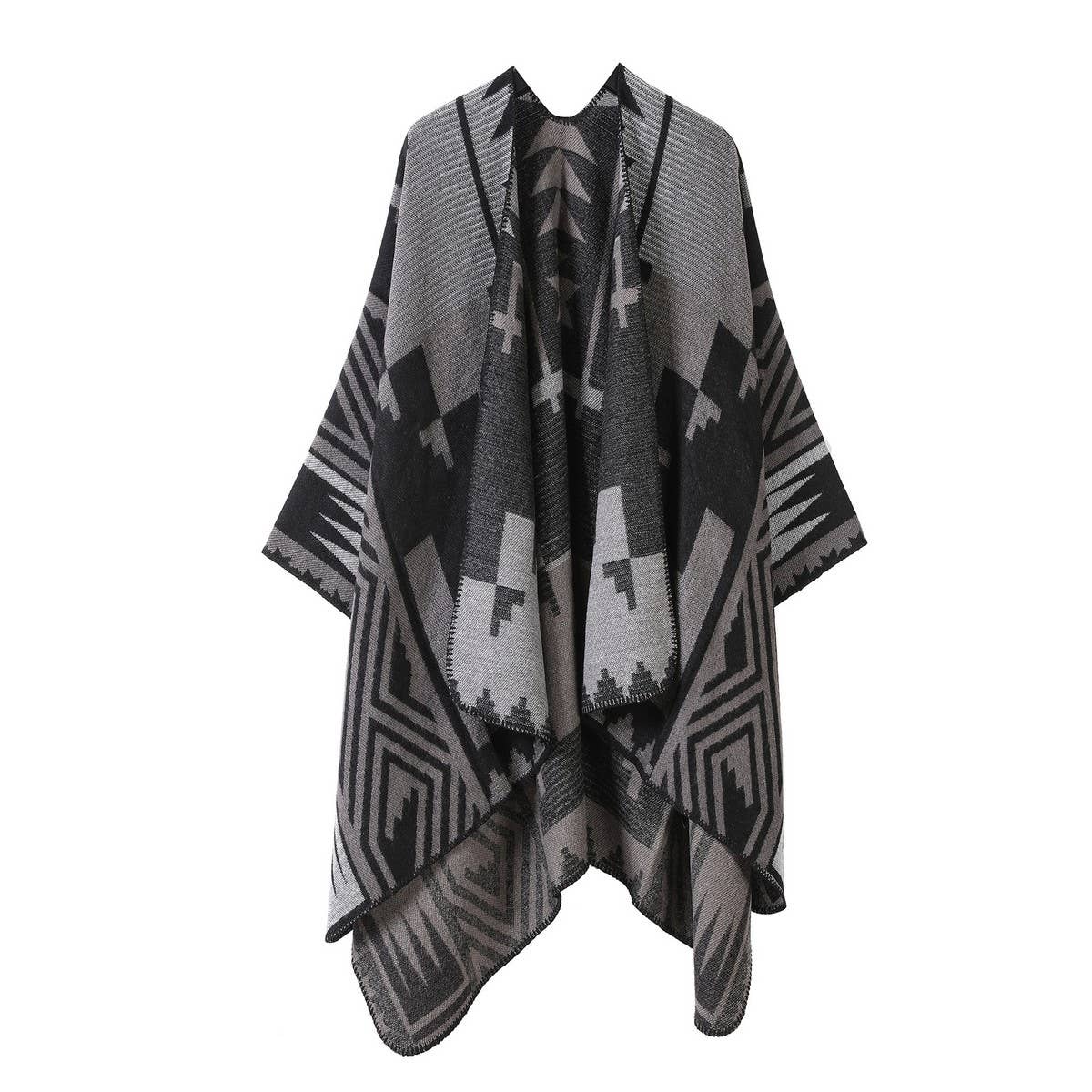 CAPE SHAWL SCARF FAUX CASHMERE JACQUARD SLIT CAPE_CWASC2228