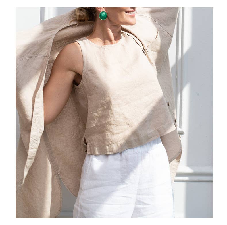 Small basic short cotton linen sleeveless vest