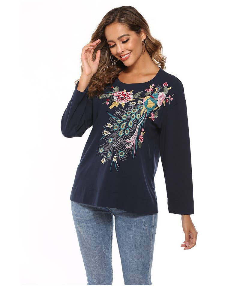 EMBROIDERED  LONG SLEEVE BLOUSE LADIES BLOUSE