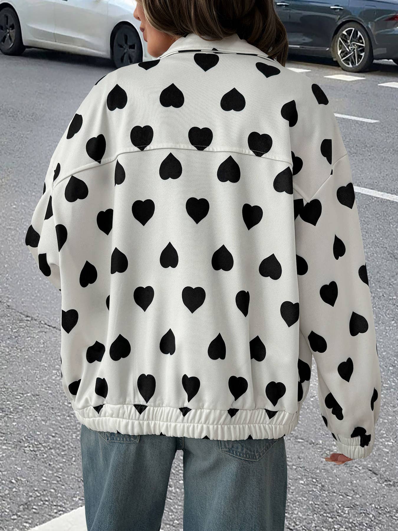 Street casual zipper lapel heart-shaped coat