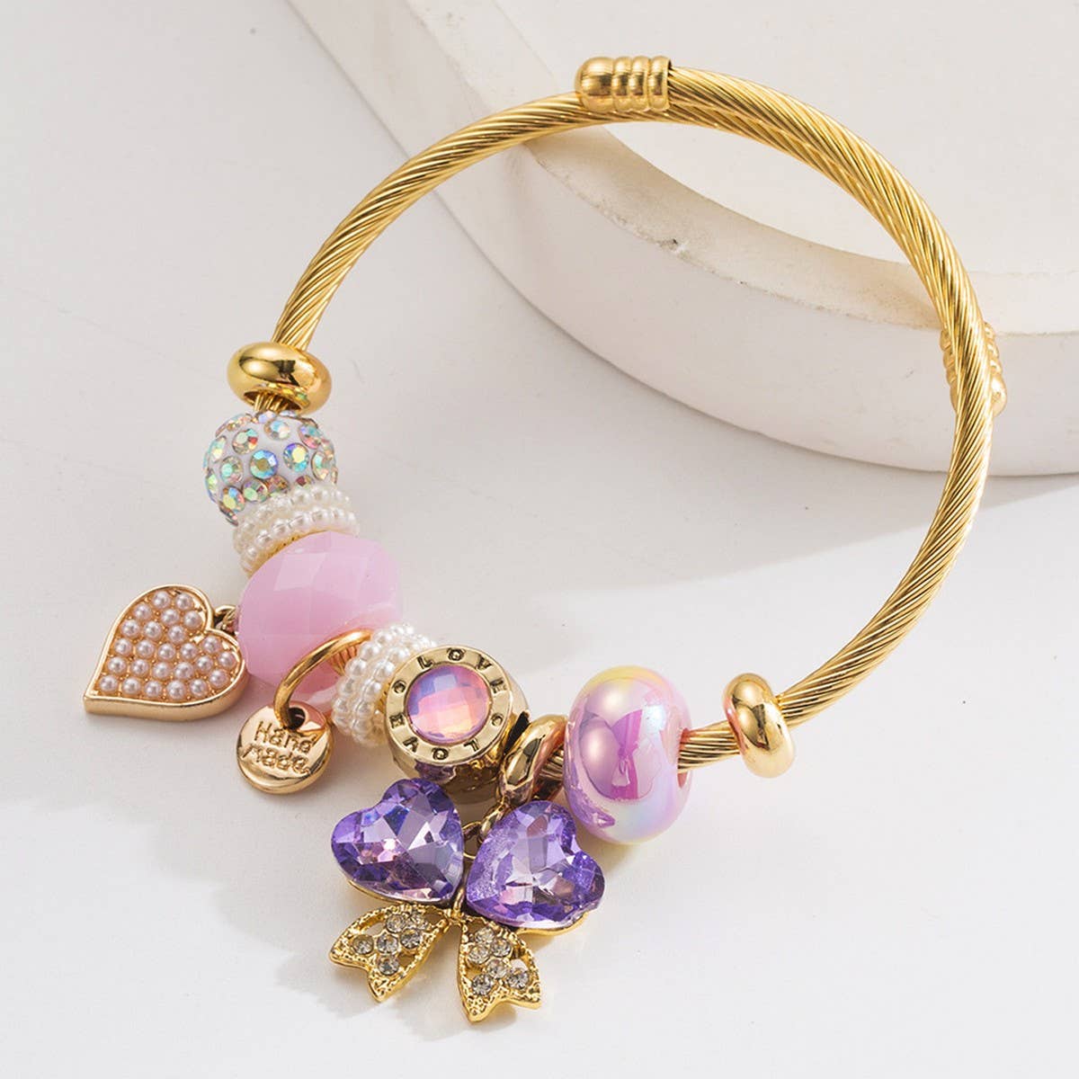 Trendy Adjustable Butterfly & Heart Steel Bracelet