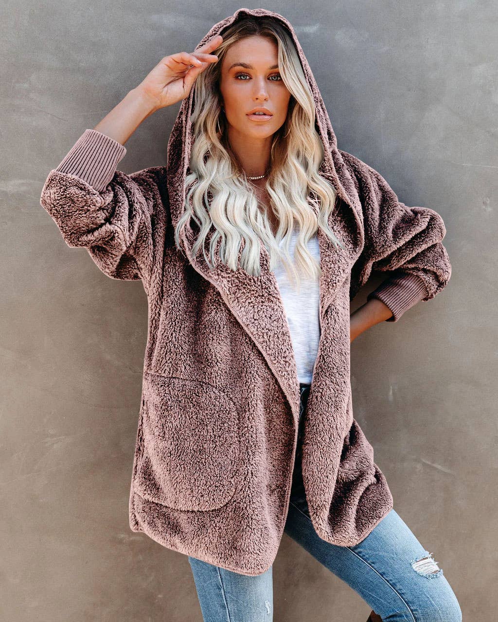 LONG SLEEVE CASUAL HOODED SOLID COLOR CARDIGAN