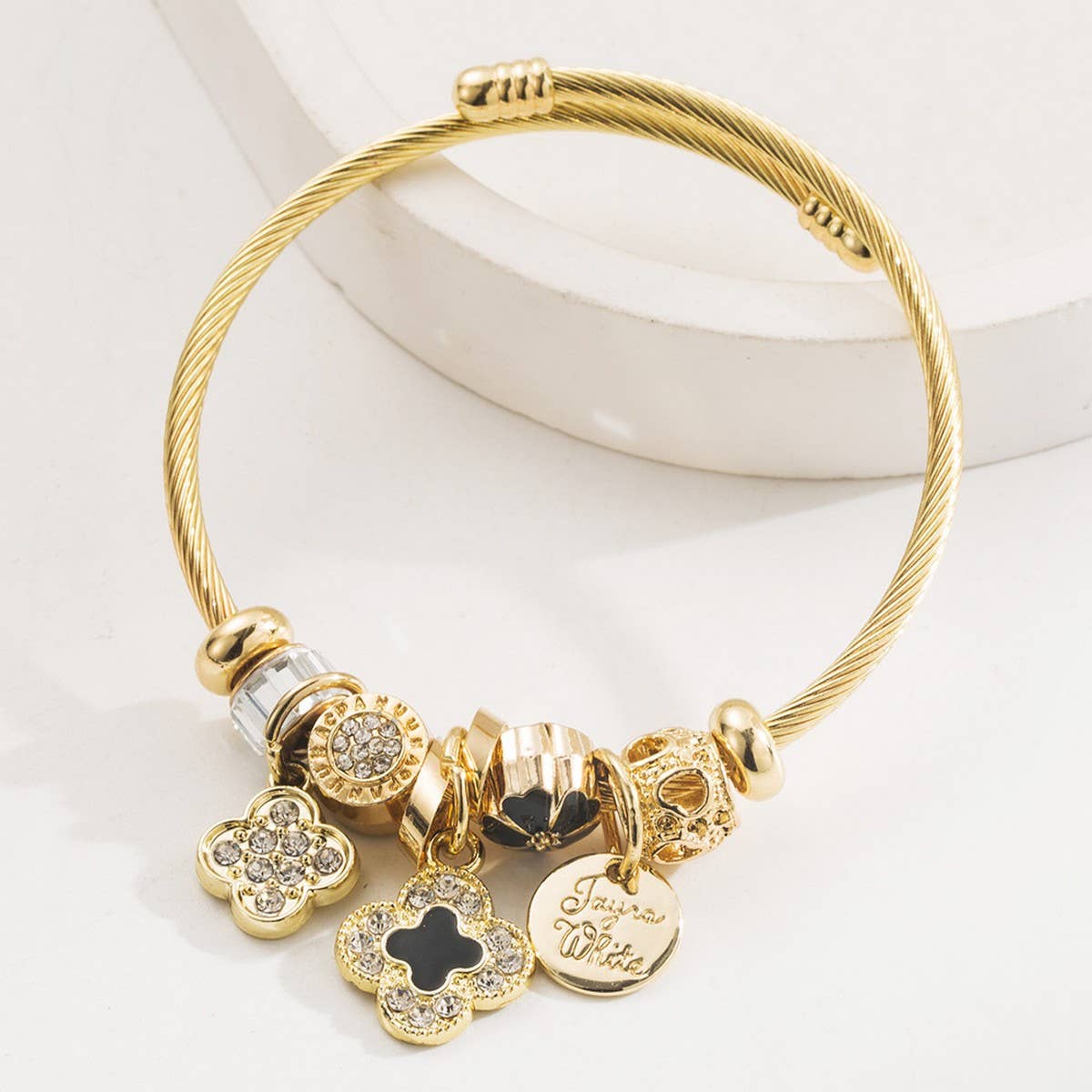 Butterfly Heart Beaded Steel Bracelet for Her_CWMM8477