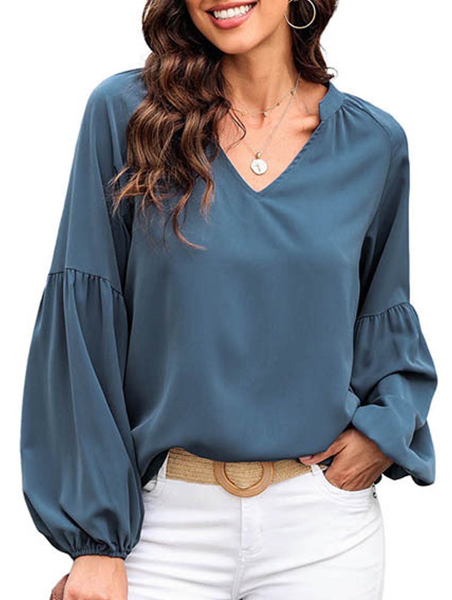 V-neck pullover silk blouse