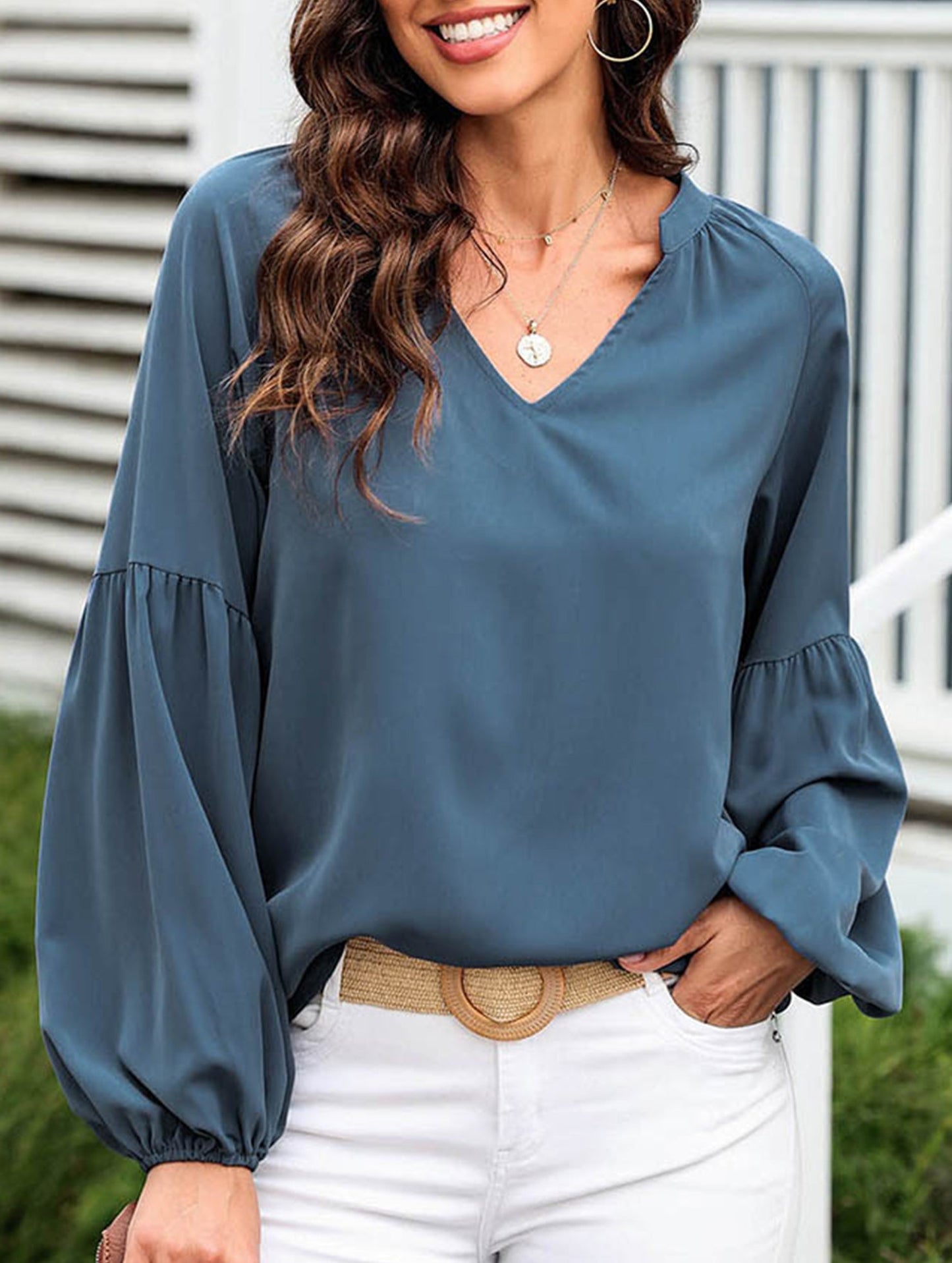 V-neck pullover silk blouse