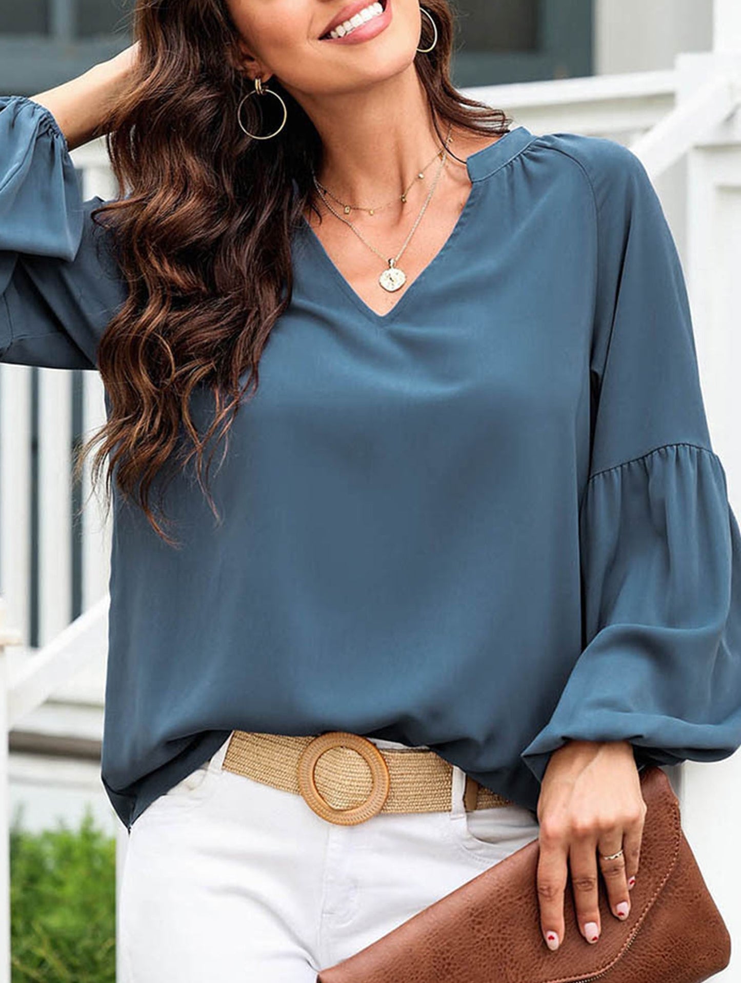V-neck pullover silk blouse