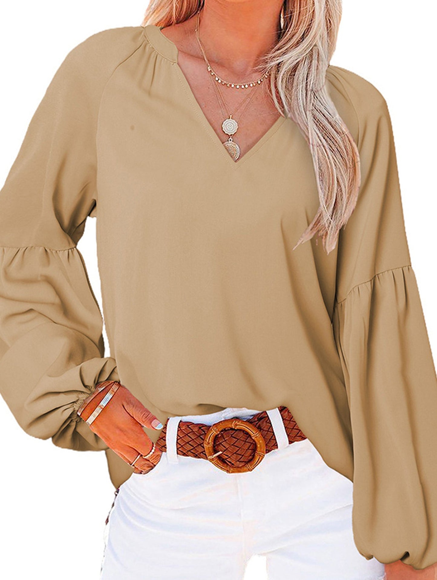 V-neck pullover silk blouse
