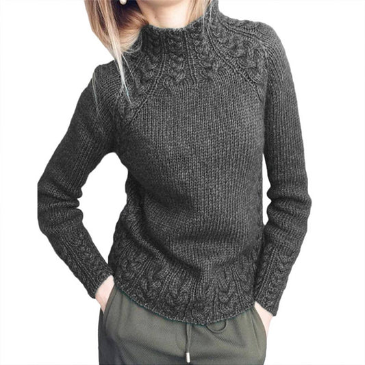 STYLISH SOLID COLOR LINEN PATTERN KNITTED SWEATER