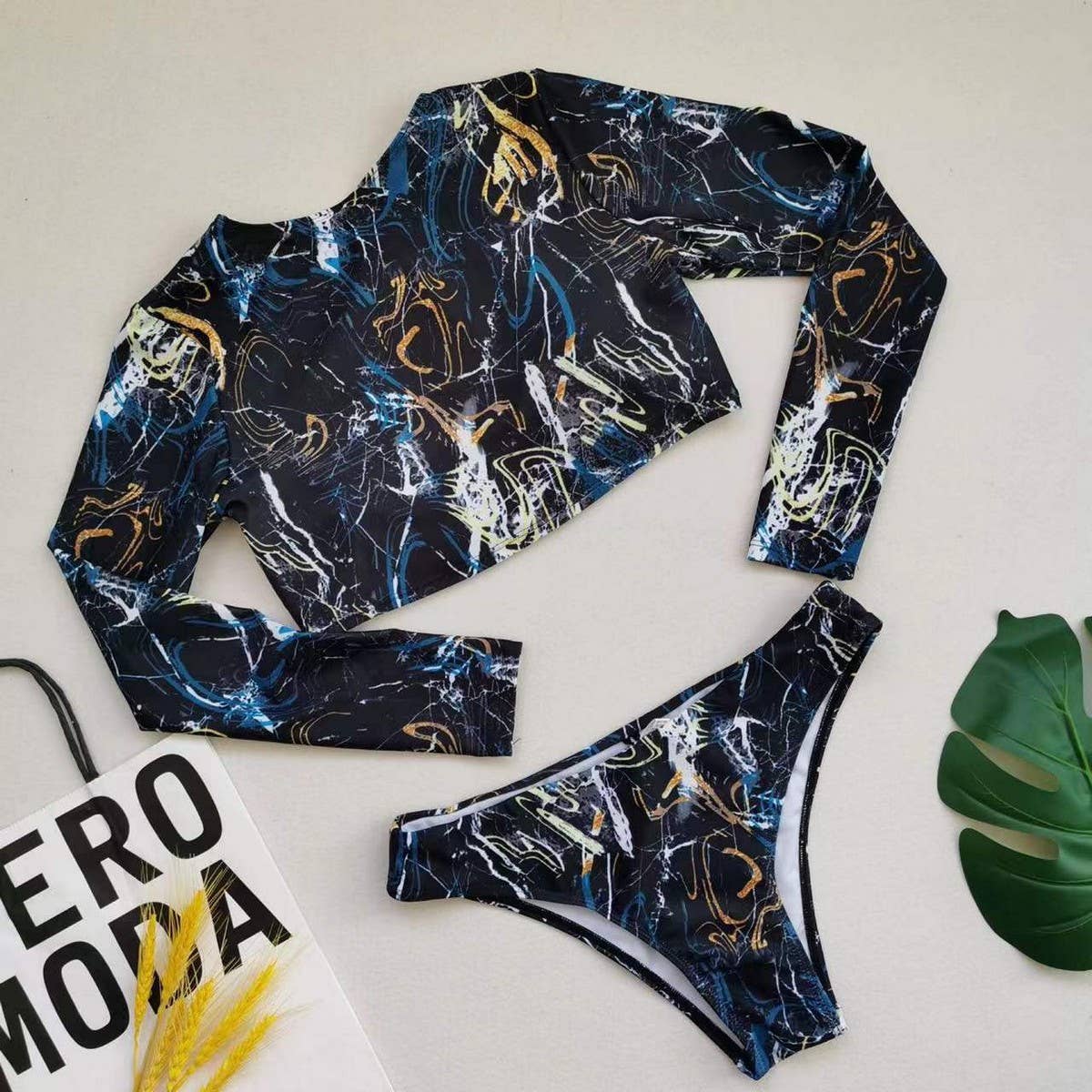 Womens Tie-Dye Bikini Set - Long Sleeve Swimsuit