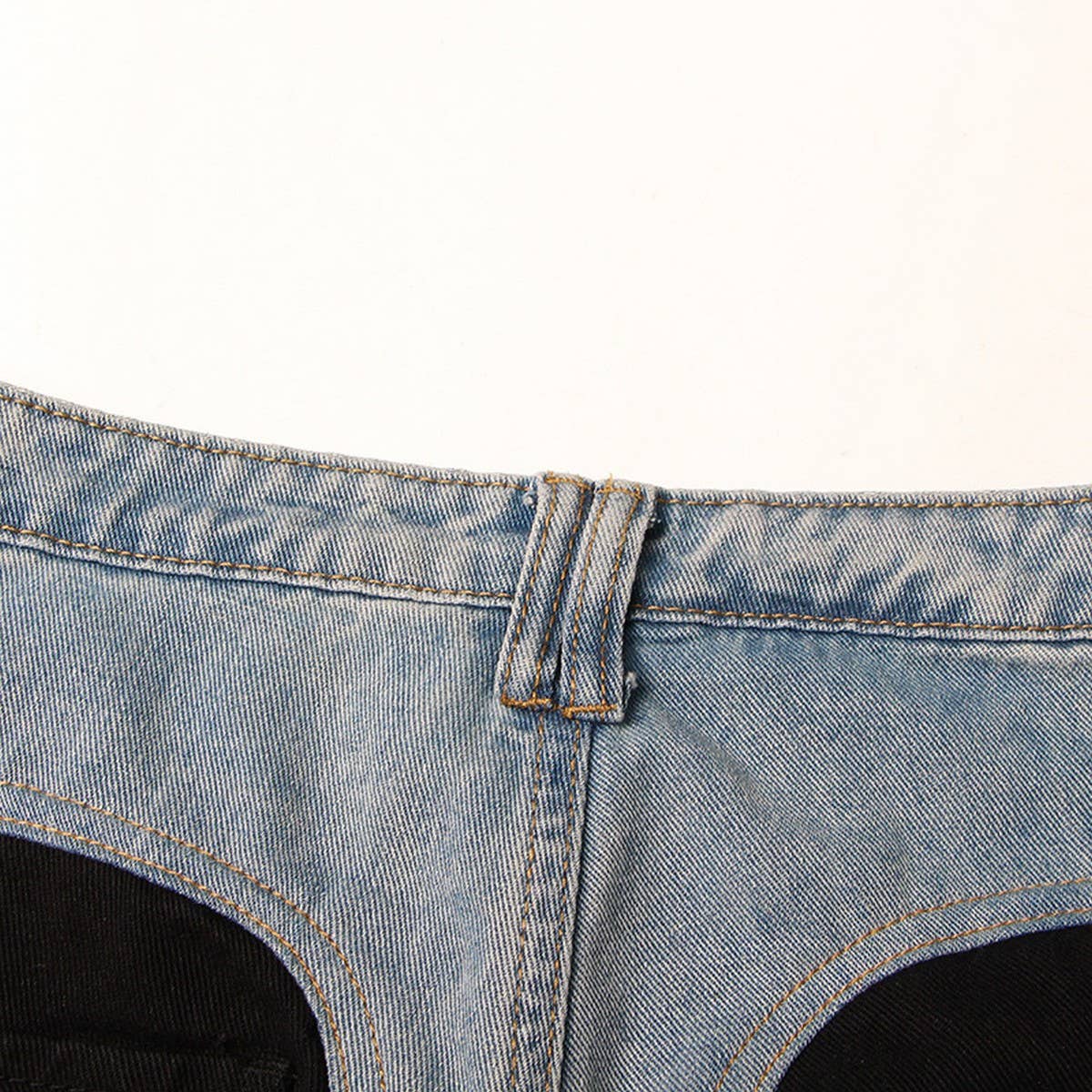 COLOR BLOCKING PATCHWORK WASHED LIGHT DENIM PANTS