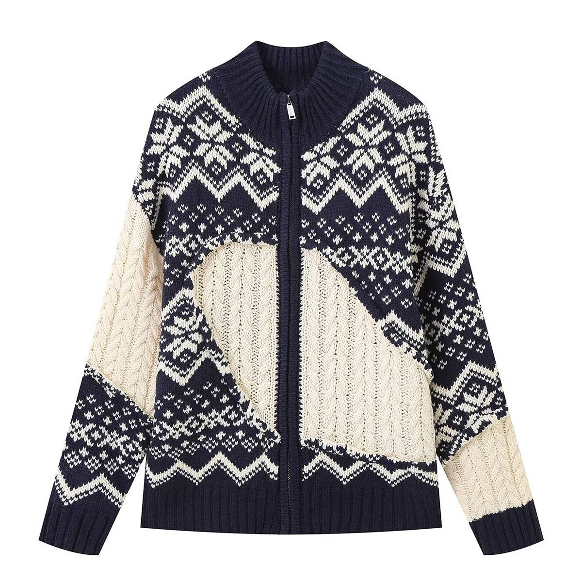 EIGHT-STRAND KNITTED JACQUARD ZIPPER CARDIGAN