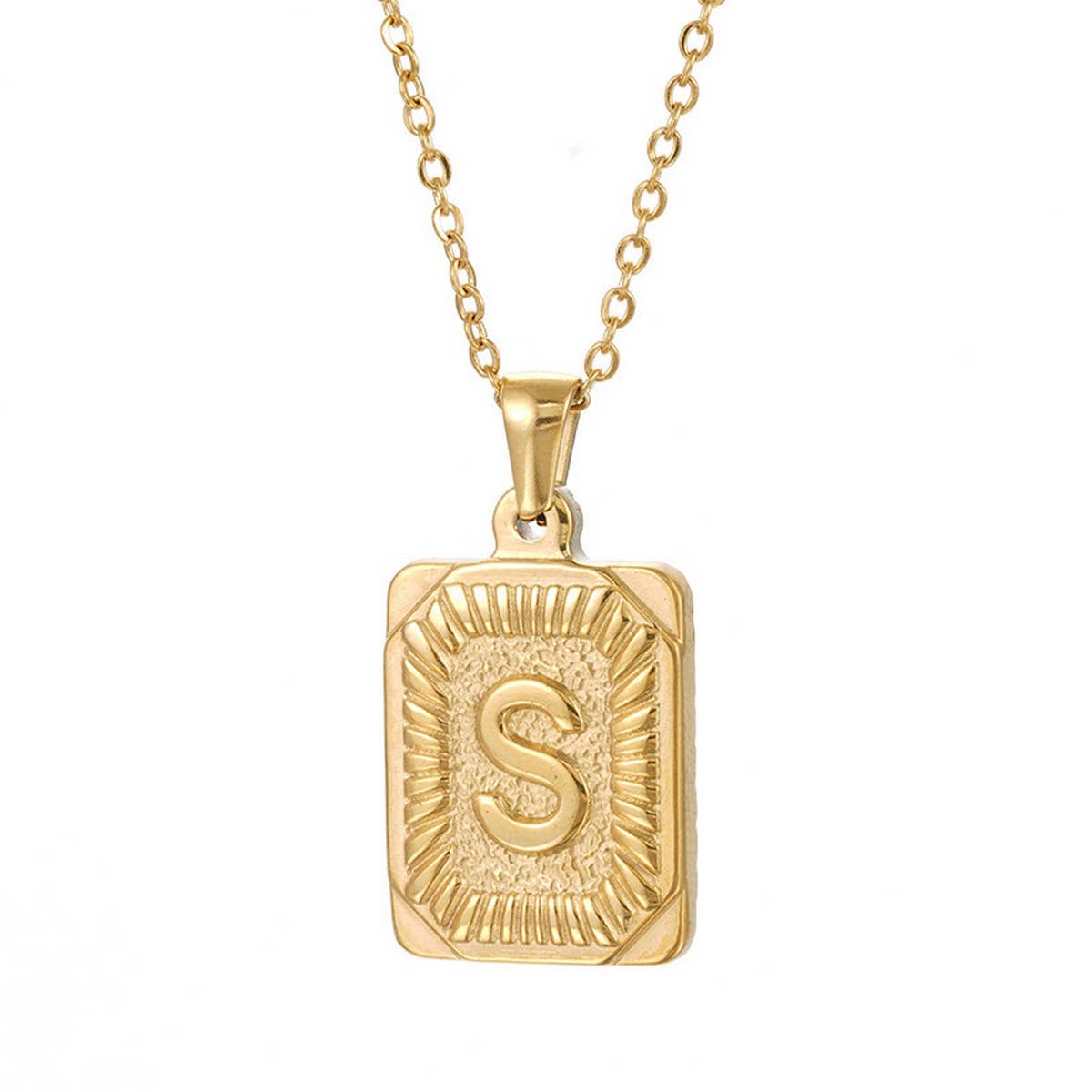 CWAJE1937_Square Stainless Steel Letter Fashion Necklace