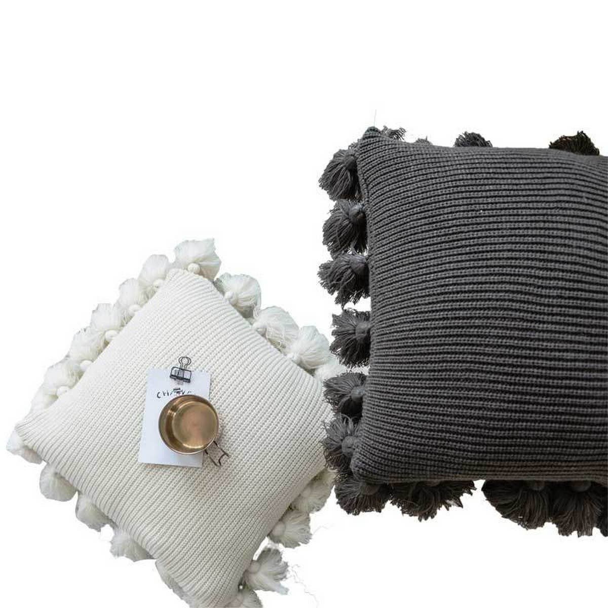 CREATIVE SOLID COLOR TASSEL WOOL THROW PILLOW