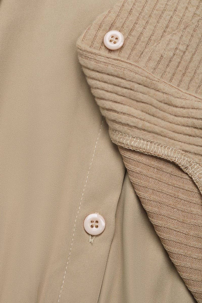 CWDMD4820_SOLID COLOR LAPEL LONG SLEEVE FAKE TWO PIECE DRESS