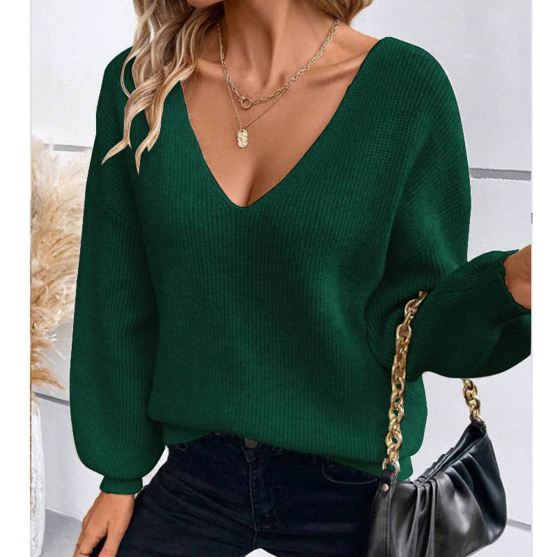 SEXY BACKLESS LACE-UP V-NECK LONG-SLEEVE PULLOVER