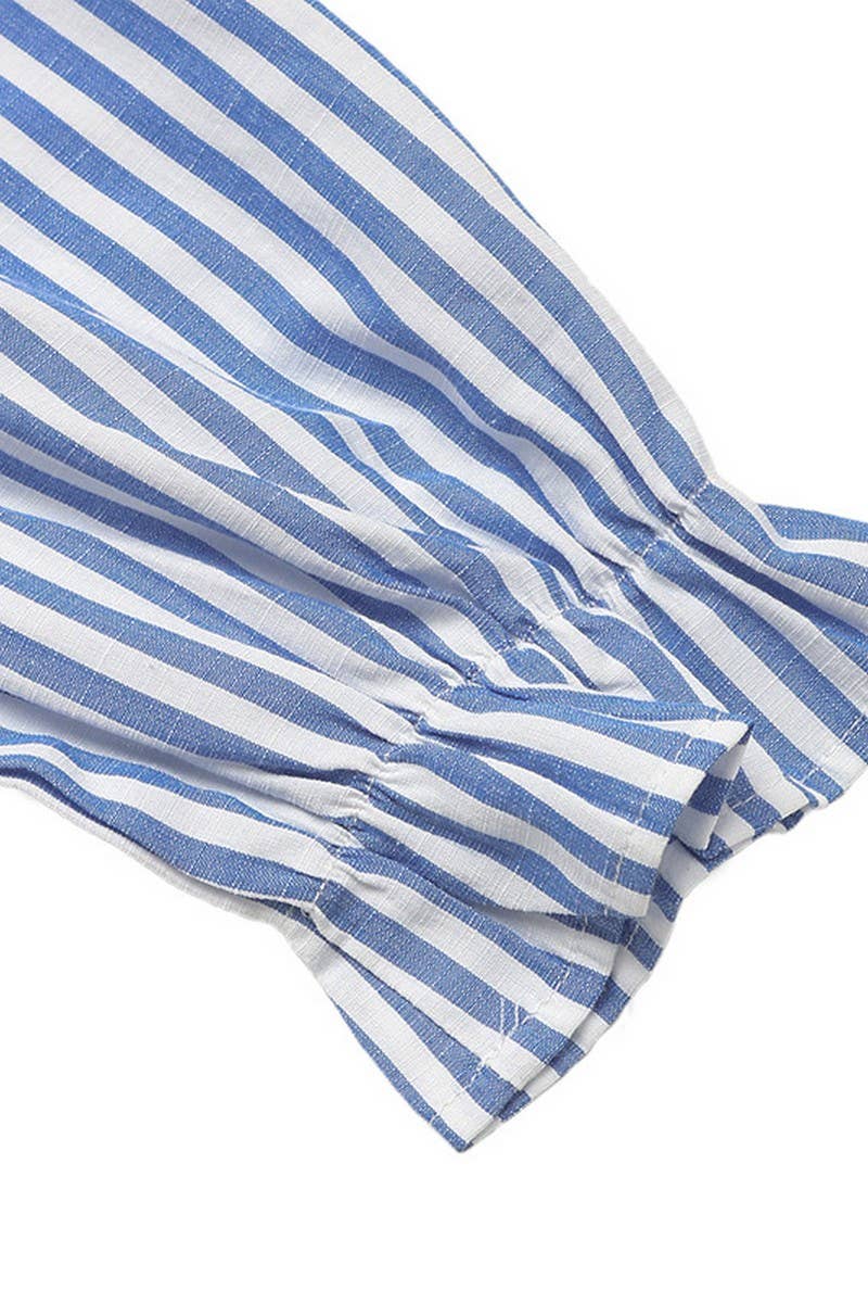 CWDSD7817_RUFFLE TRIM STRIPED LOOSE FIT SHIRT DRESS