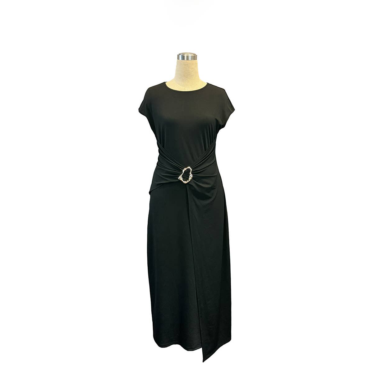 Round-neck solid-color,form-fitting long dress