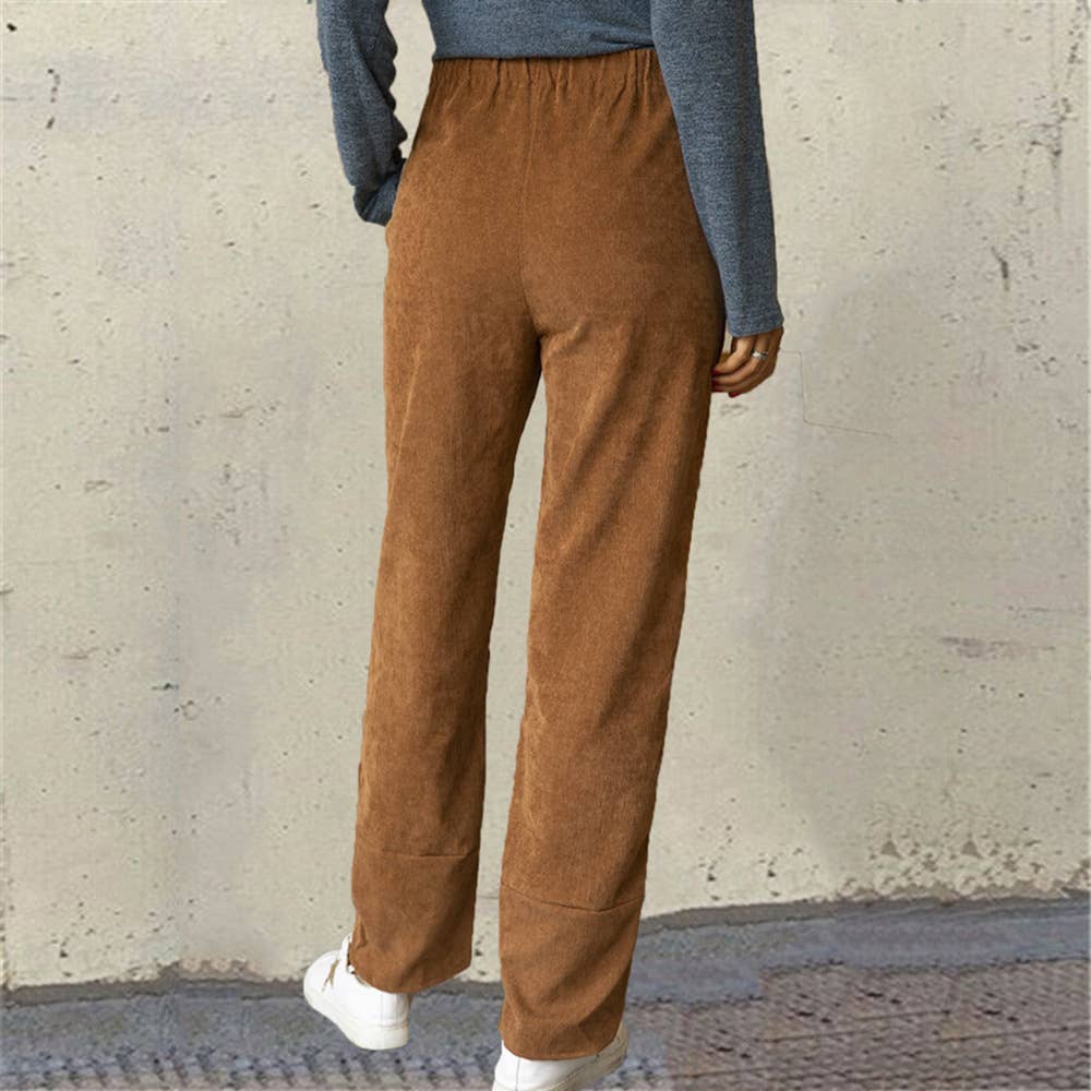 THICKENED CORDUROY ELASTIC-WAISTED CASUAL PANTS