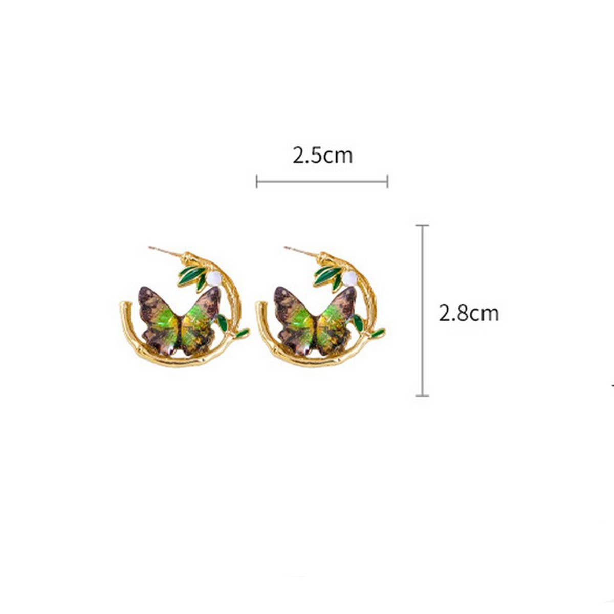 ROUND BAMBOO LEAF BUTTERFLY EARRINGS